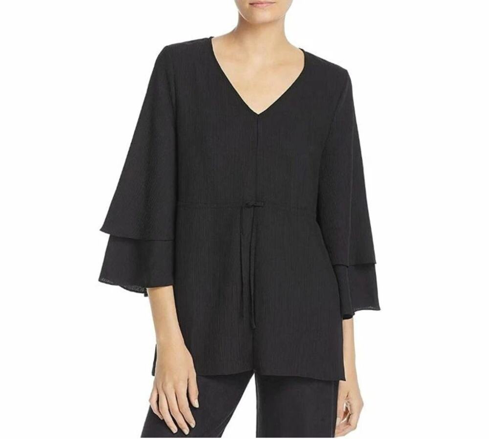 NWT Lysse Black 3/4 Tiered Bell Sleeve Tie Waist Tasha Top Women's Size Large